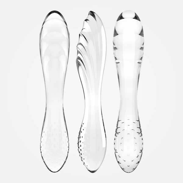 Satisfyer Dazzling Crystal - стеклянный фаллоимитатор с рельефом прозрачный 18.2 см